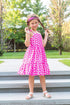 Girls Pink Kitty Cat Print Shoulder Tie Cotton Dress, Sizes 2-14